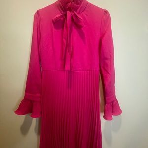 Hot pink dress, pleated skirt, ruffles, size large